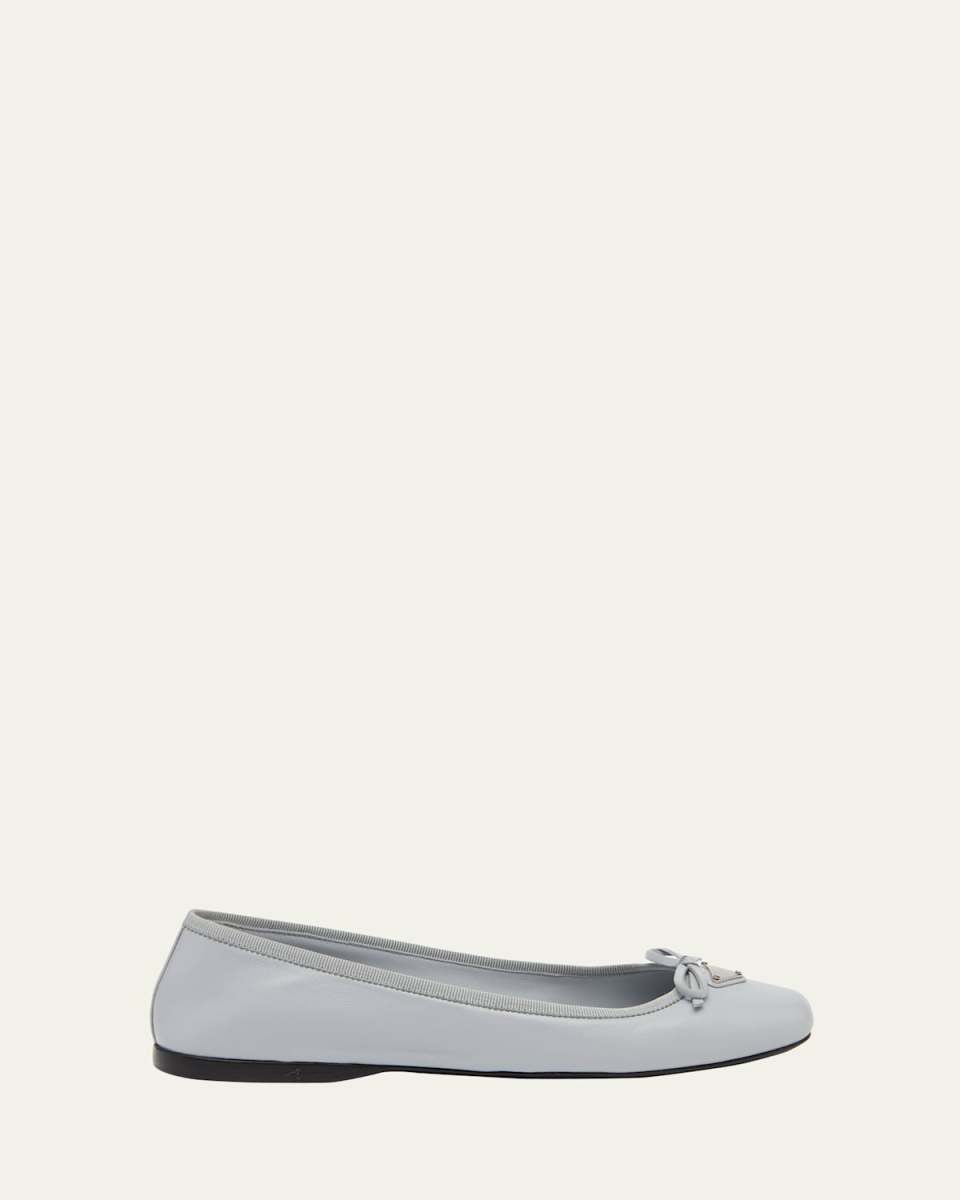 Napa Lambskin Leather Bow Ballerina Flats